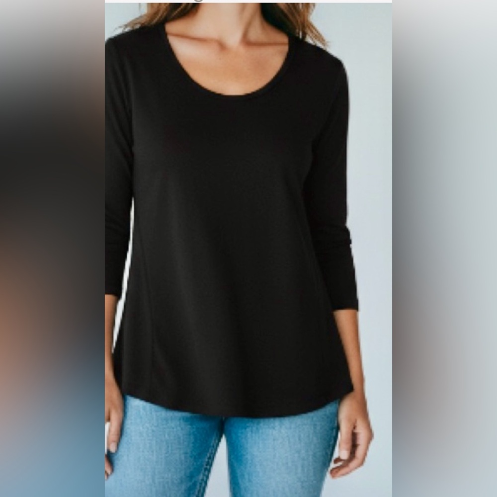 J Jill Black Pima Cotton 3/4 Sleeve Scoop Neck Tee SZ Medium